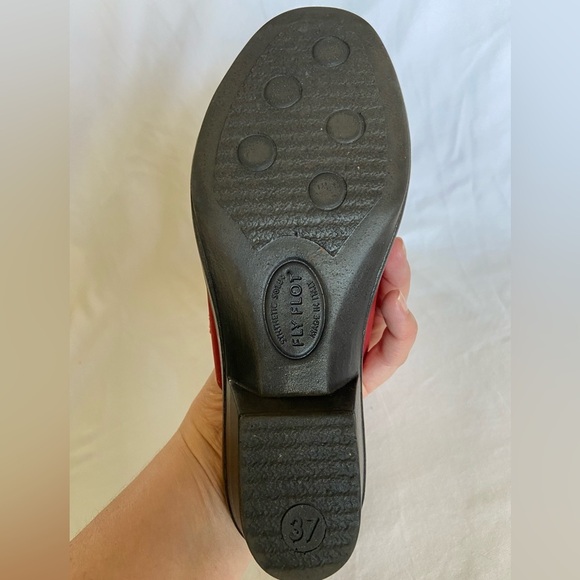 Fly Flot Womens Slides Sandals Red Double Strap Low Heel Wedge Slip On 37 US 6 - Picture 9 of 11